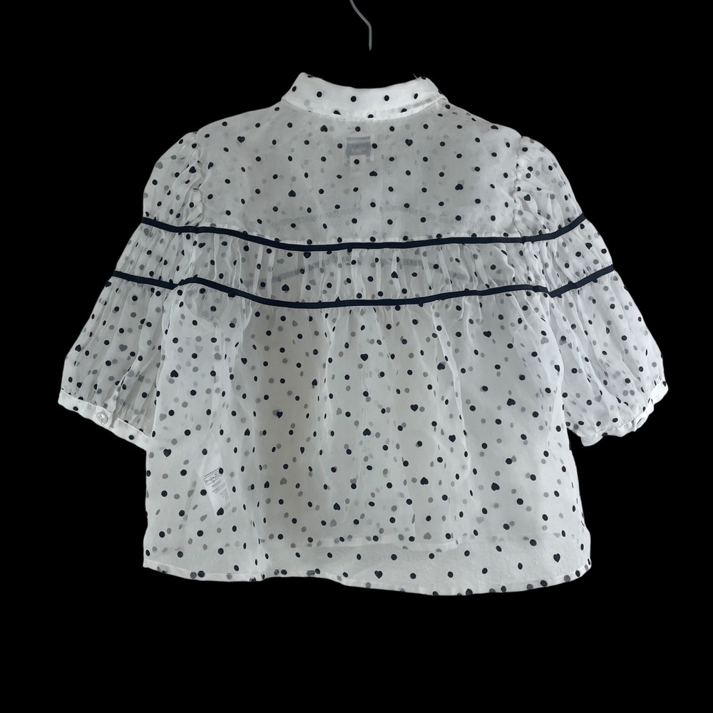 Maeve Polka Dot Heart Sheer Blouse Size Medium White Black Coquette Romantic - Picture 4 of 8